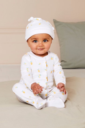 JoJo Maman Bébé Lemon Embroidered Cotton Baby Hat