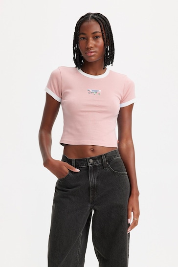 Levi's® Pink Mini Graphic Ringer Cropped T-Shirt