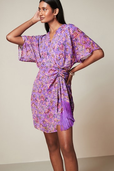 Purple Chiffon Mini Wrap Dress