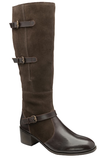 Ravel Brown Leather & Suede Zip-Up Knee High Boots