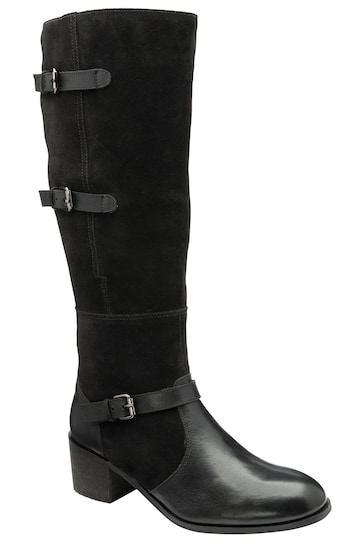 Ravel Black Leather & Suede Zip-Up Knee High Boots