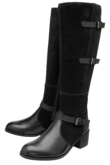 Ravel Black Leather & Suede Zip-Up Knee High Boots
