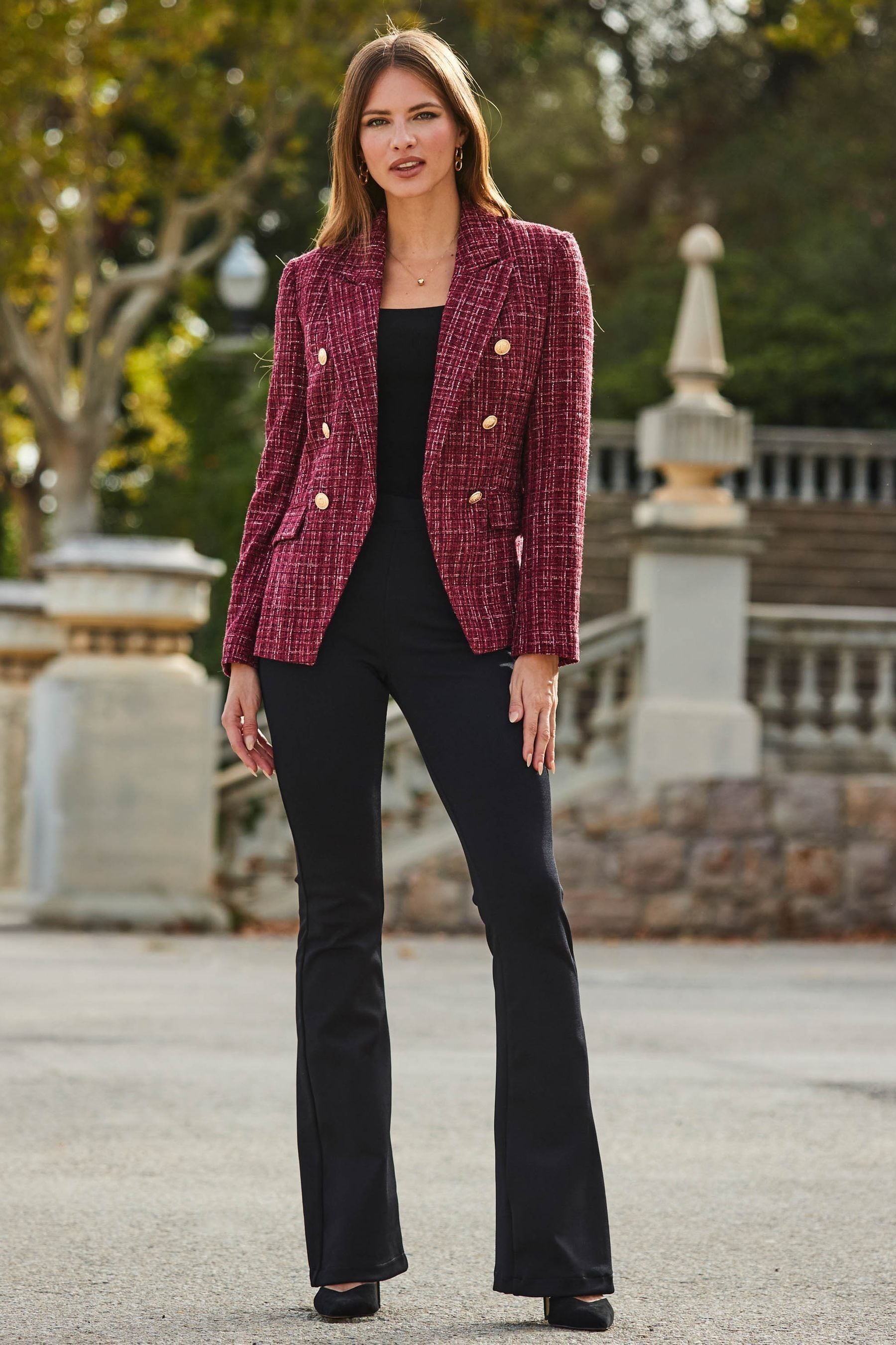 Sosandar Red Boucle Military Blazer