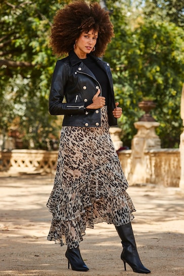 Sosandar Brown Ruffle Asymmetric Midi Skirt