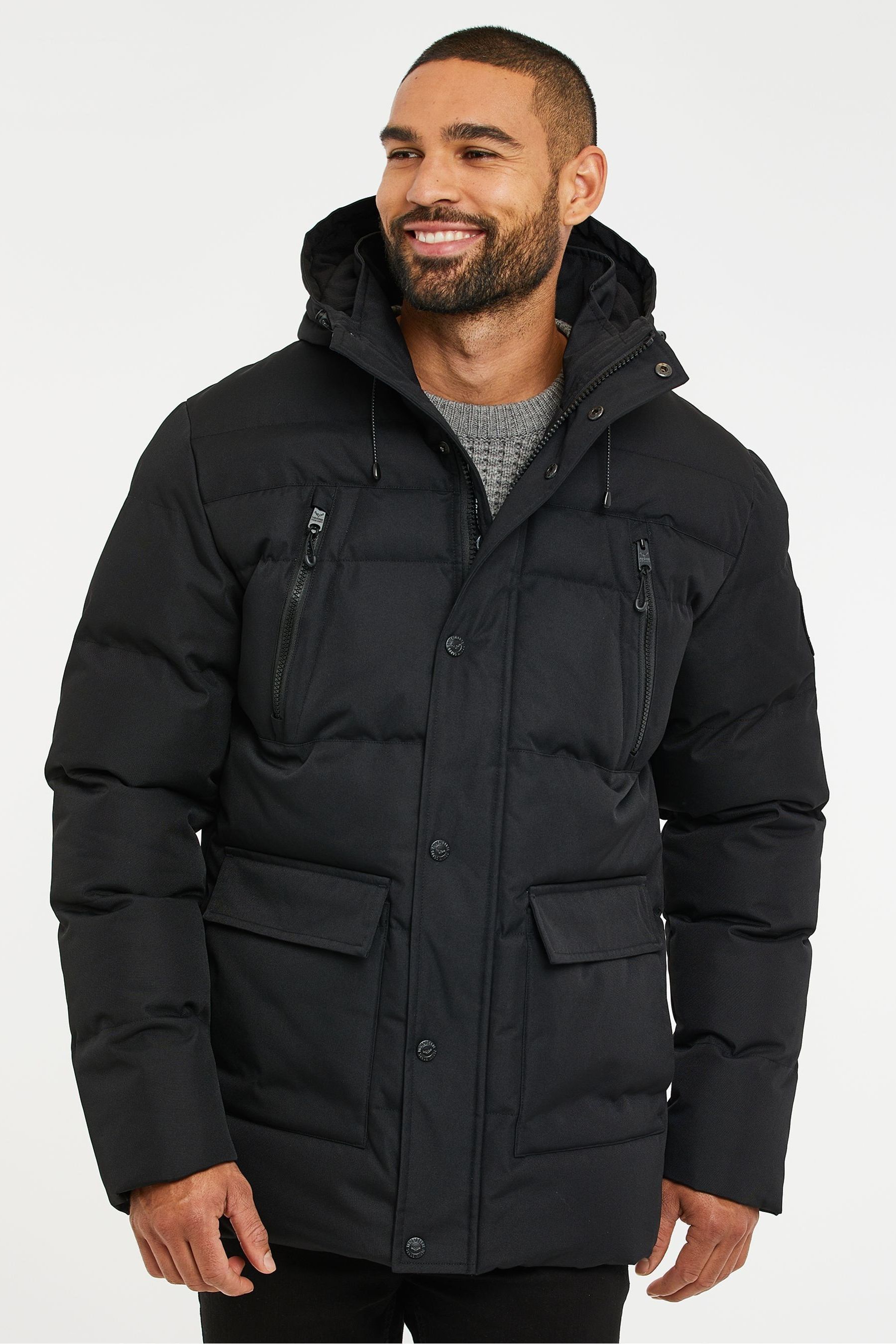 Buy Threadbare Black Hooded Showerproof Puffer Coat from the Next UK online shop