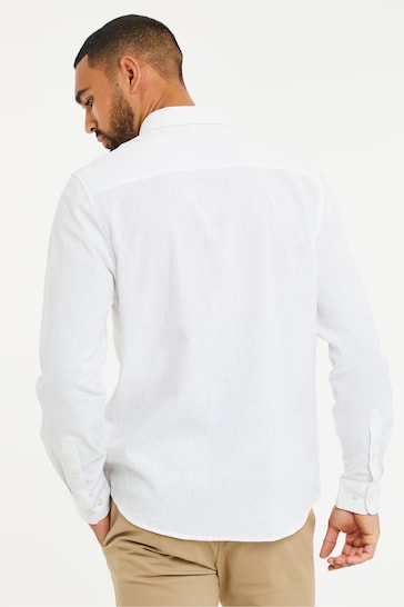 Threadbare White Linen Blend Long Sleeve Shirt