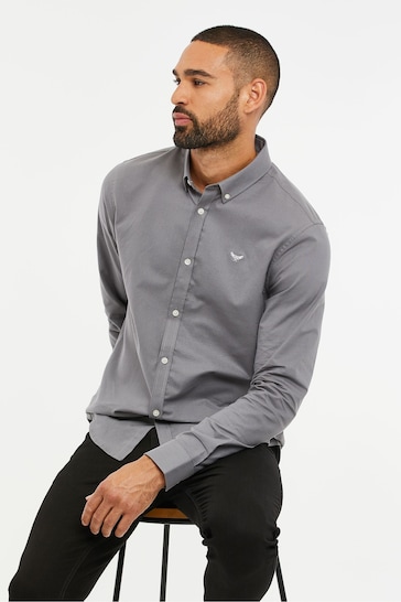Threadbare Grey Oxford Cotton Long Sleeve Shirt