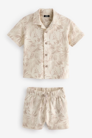Ecru White Short Sleeve Pattern Shirt and Shorts Set (3mths-7yrs)