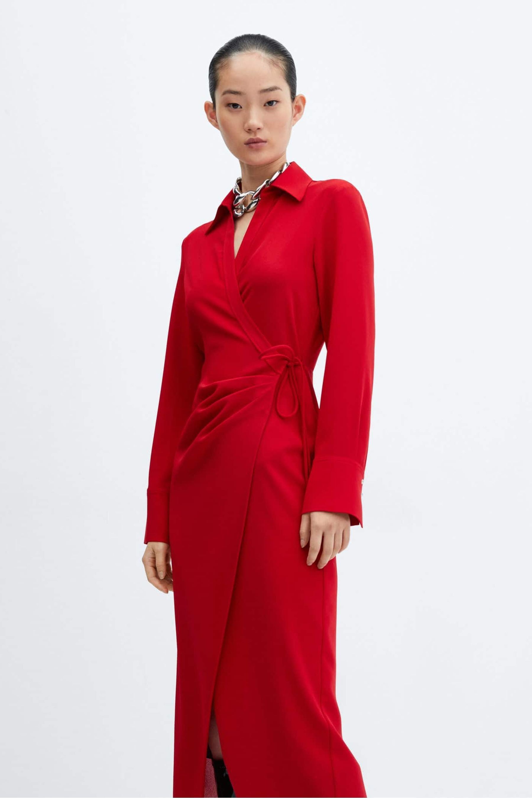 Mango red midi dress discount