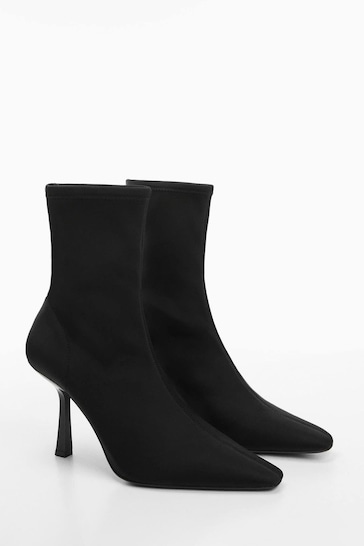 Mango Black Pointed Heel Ankle Boots