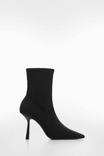 Mango Black Pointed Heel Ankle Boots