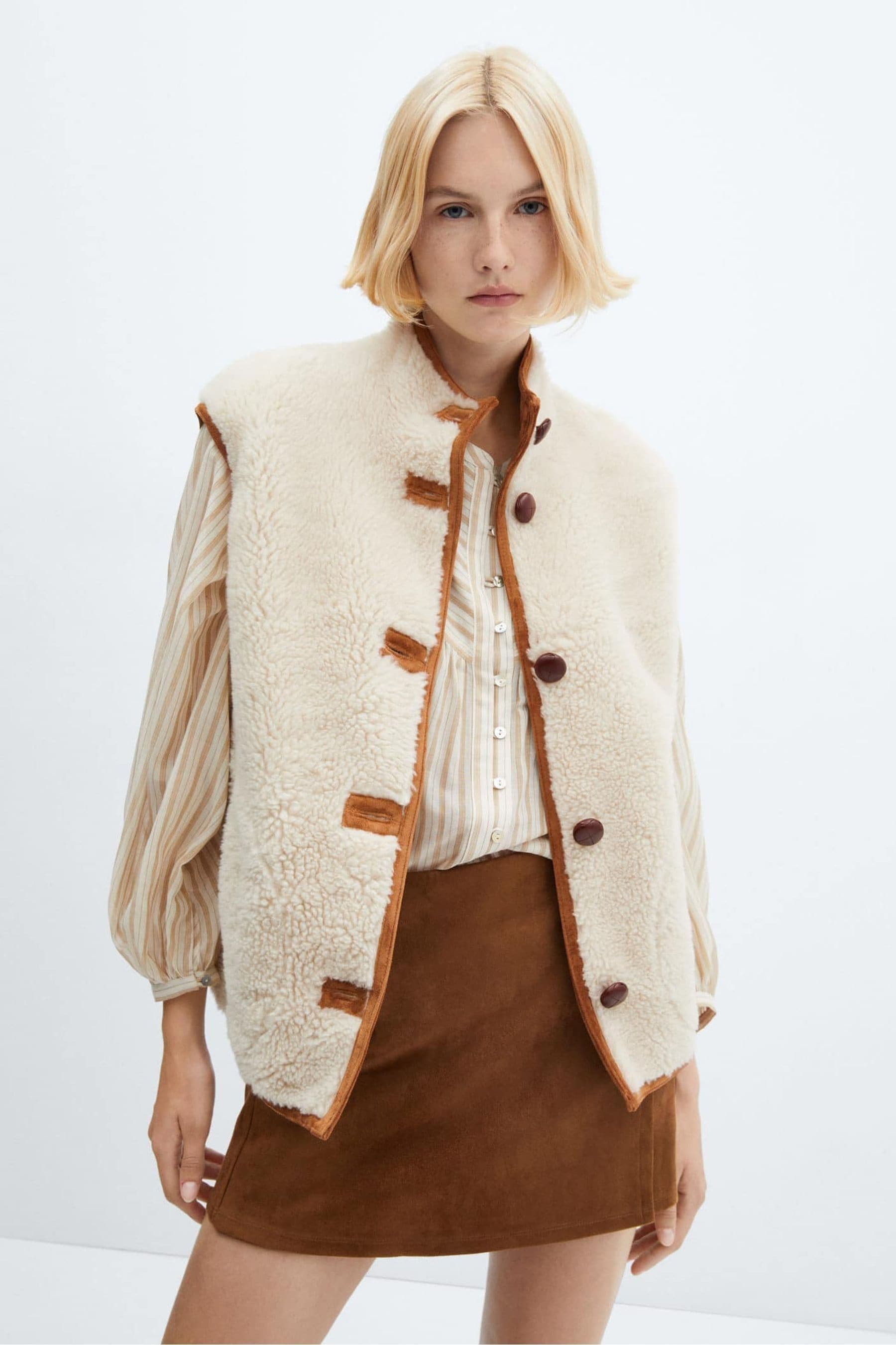 Buy Mango Borg Nude Gilet With Buttons from the Next UK online shop