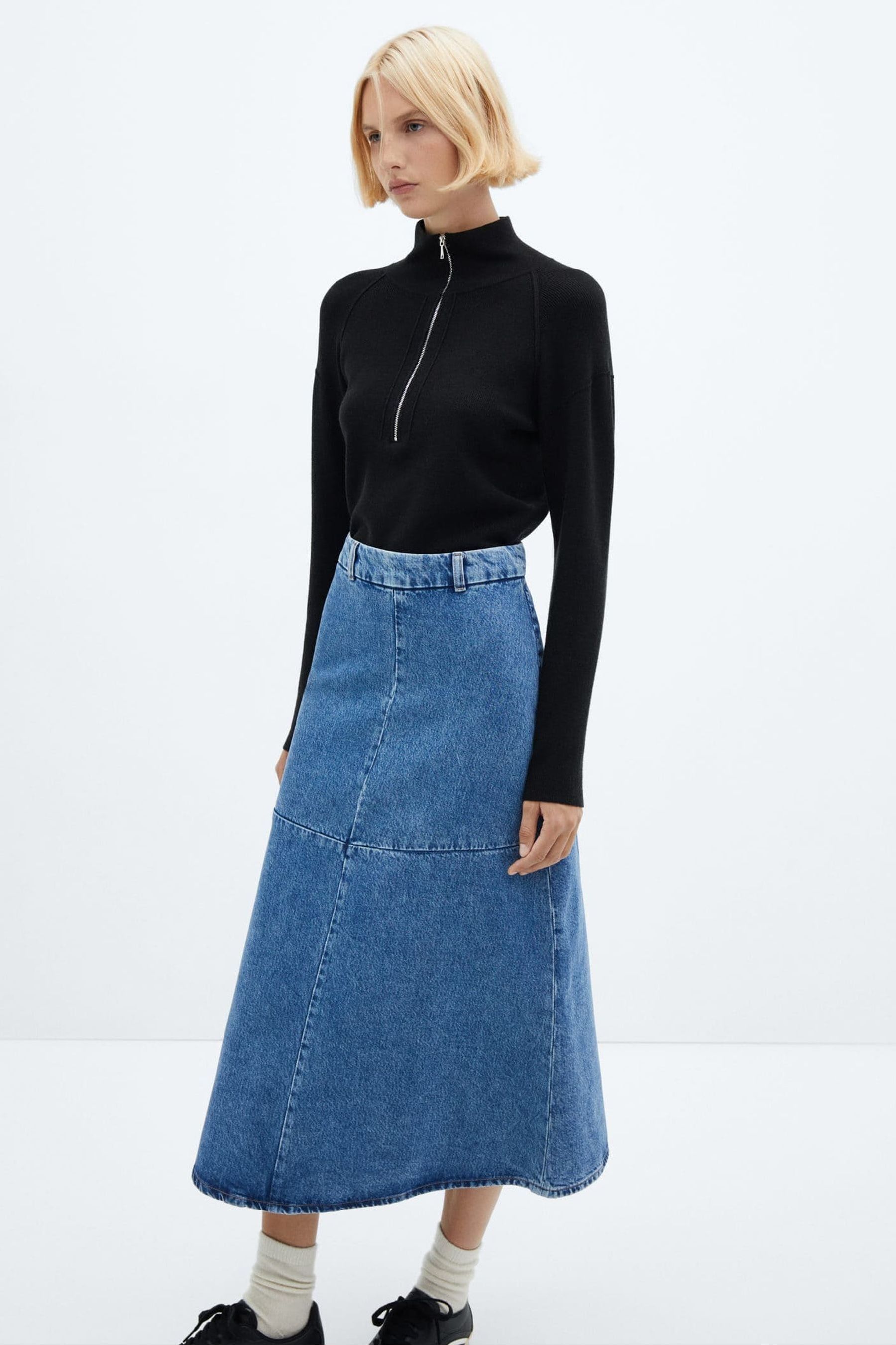 Long denim deals skirt next