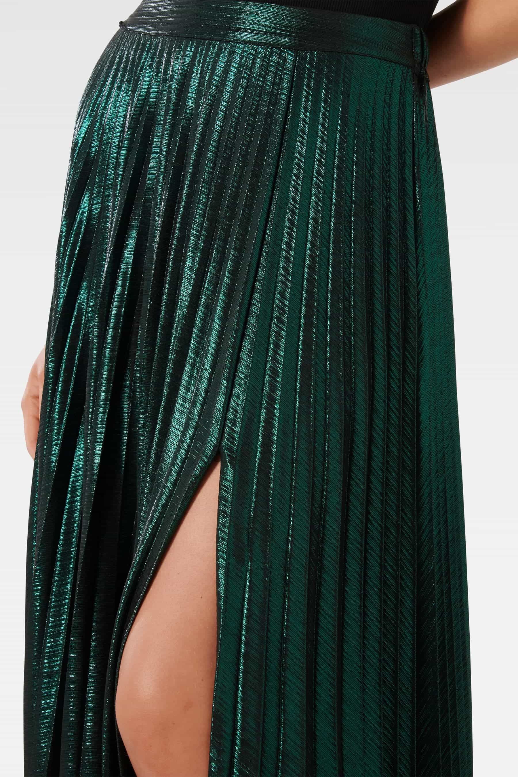 Dark green cheap metallic pleated skirt