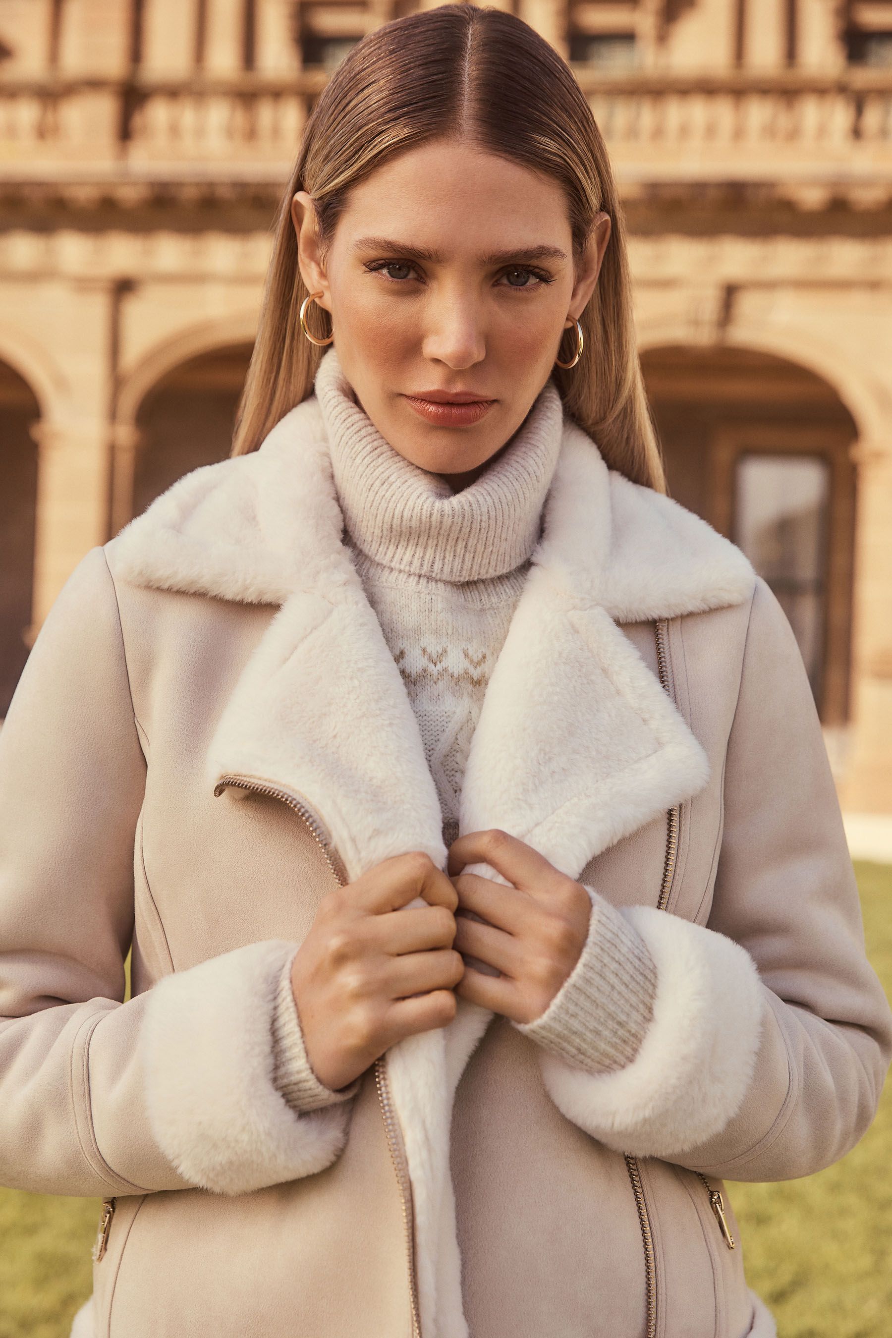 Beige aviator jacket womens sales