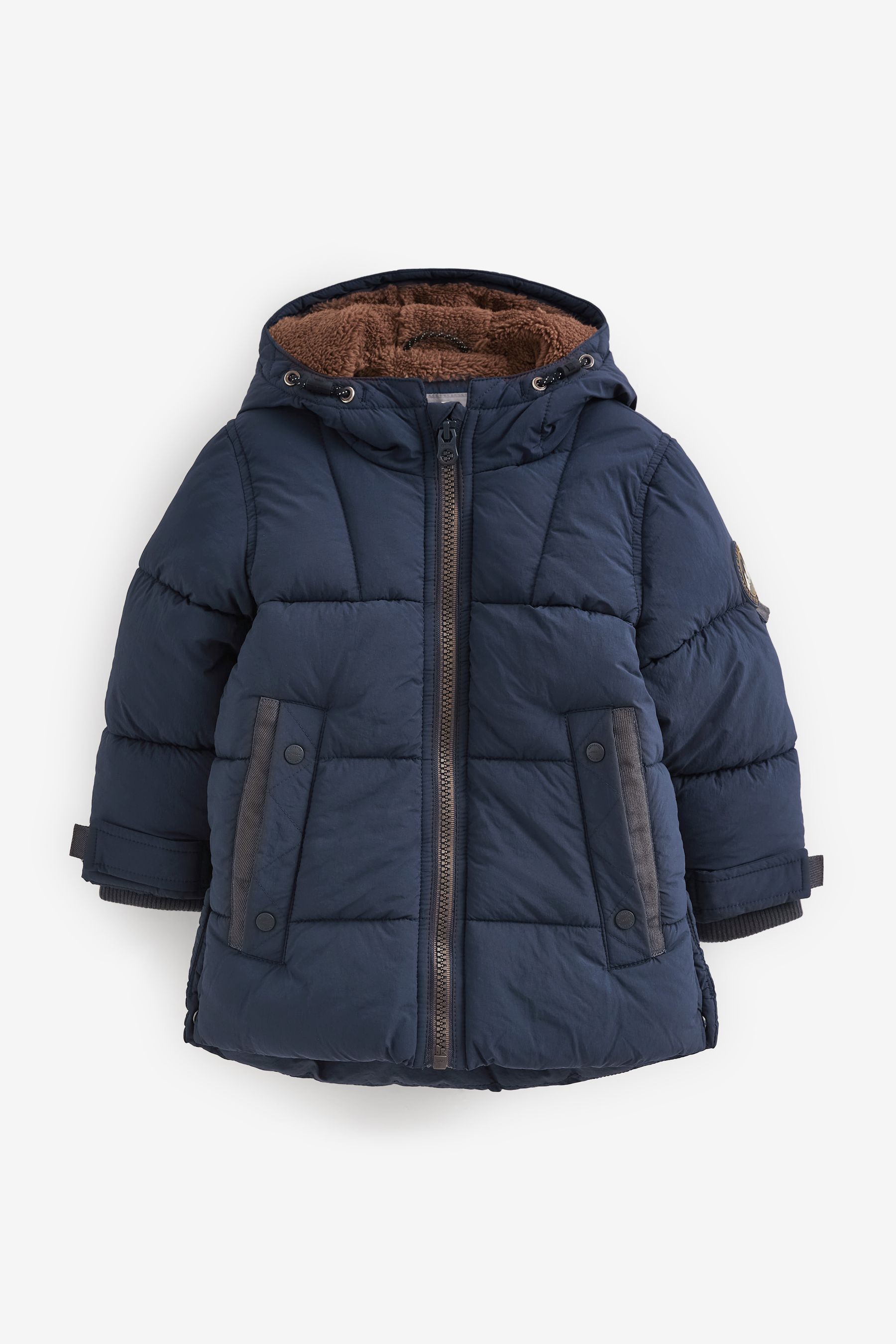 Buy Navy Borg Fleece Lined Shower Resistant Hooded Padded Coat 3mths 7yrs from the Next UK online shop