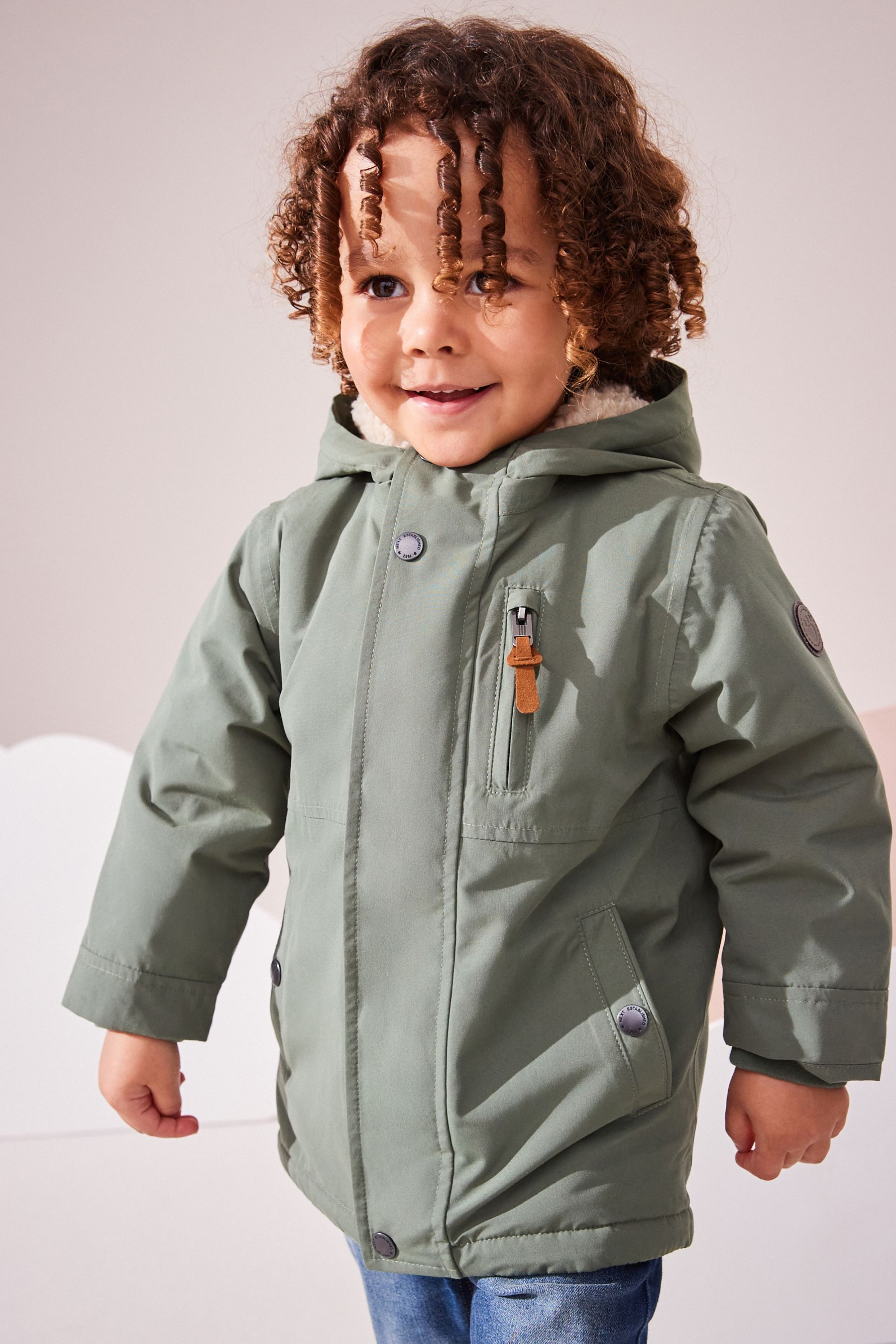 Buy Sage Green Waterproof Borg Fleece Lined Parka 3mths 7yrs from the Next UK online shop