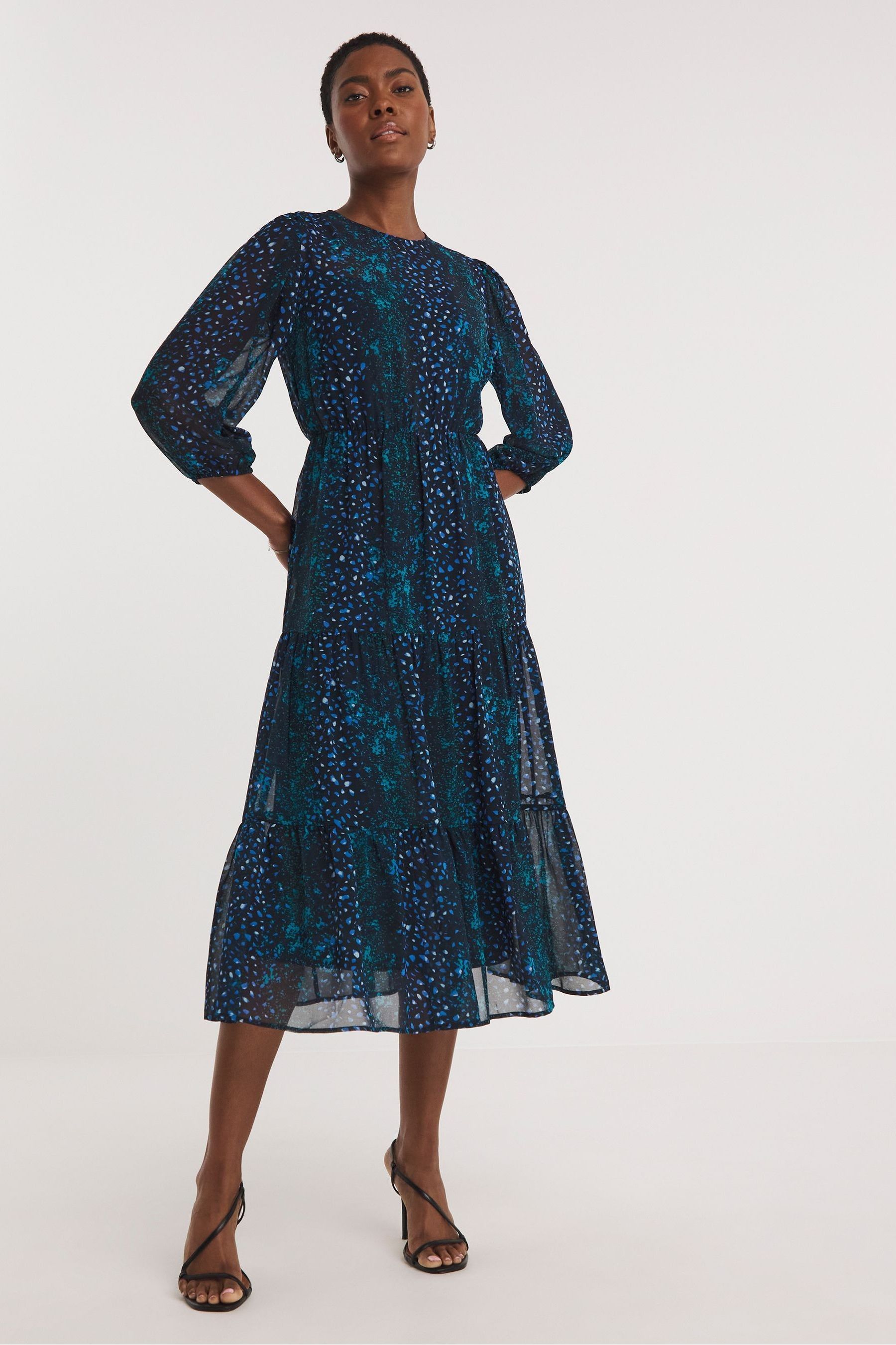Buy JD Williams Blue Muti Printed Chiffon Smock Dress from the