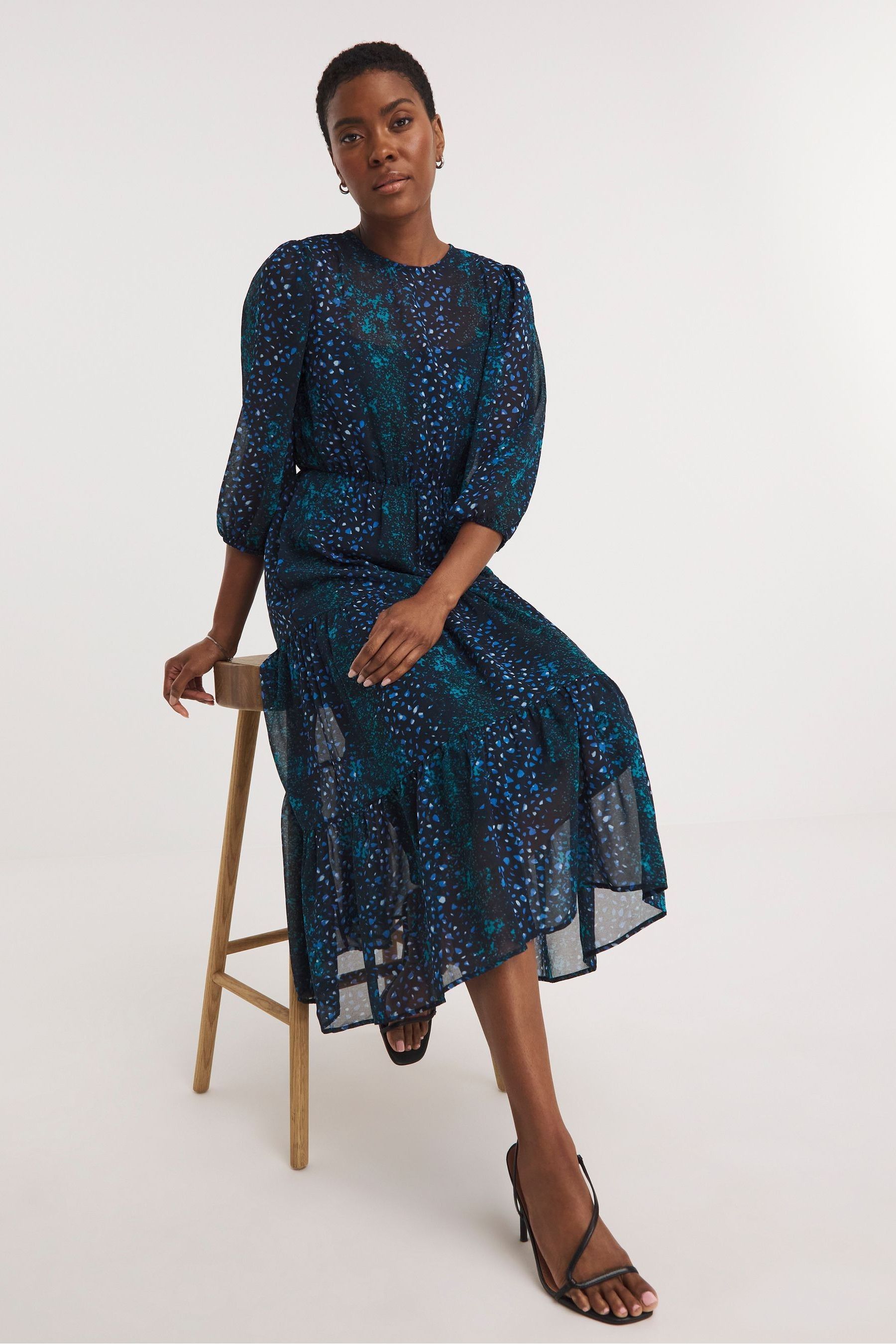 Buy JD Williams Blue Muti Printed Chiffon Smock Dress from the