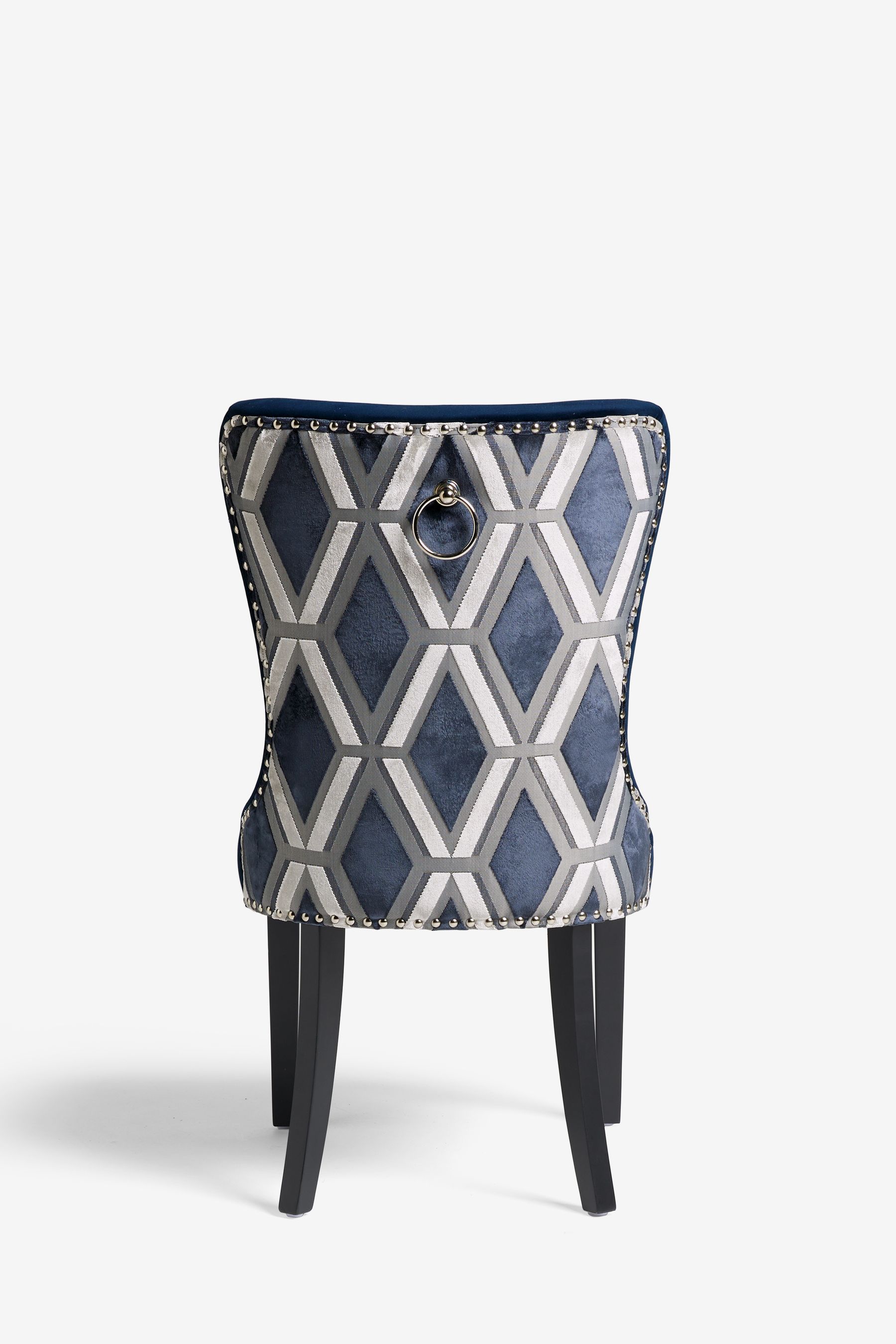 Geometric Cut Velvet Navy Blair Black Leg Dining Chairs Set of 2