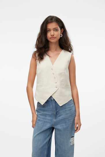 VERO MODA Grey Asymetric Front Waistcoat