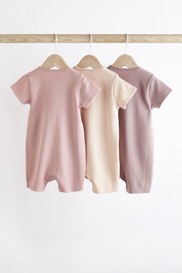 Pale Pink Two Way Zip Baby Rompers 3 Pack (0mths-3yrs)