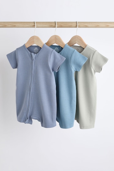 Blue Two Way Zip Baby Rompers 3 Pack (0mths-3yrs)