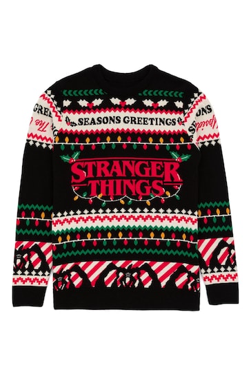 Vanilla Underground Black Stranger Things Mens Licensed Adult Knitted Christmas Jumper
