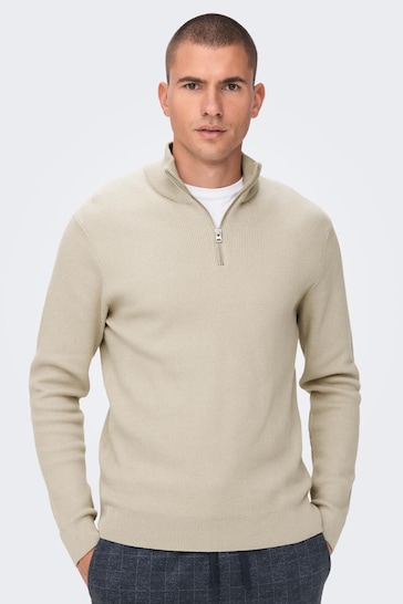 Only & Sons Cream 1/4 Zip Knitted Jumper