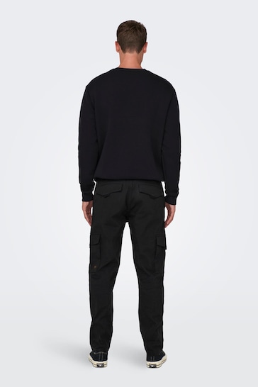 Only & Sons Black Straight Leg Cargo Trousers