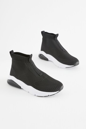 Black/White Elastic Slip On Trainers