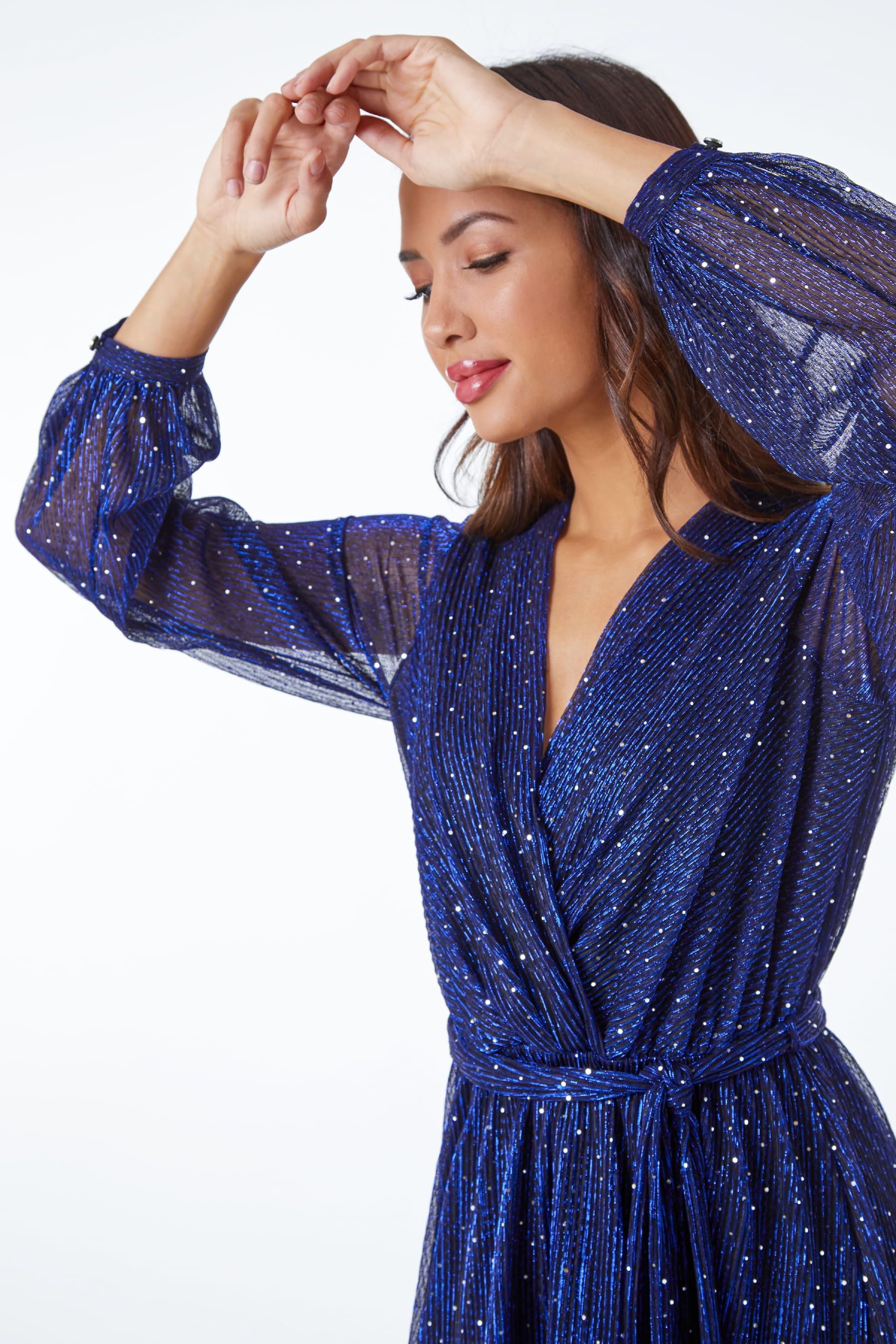Navy plisse wrap front mini best sale dress