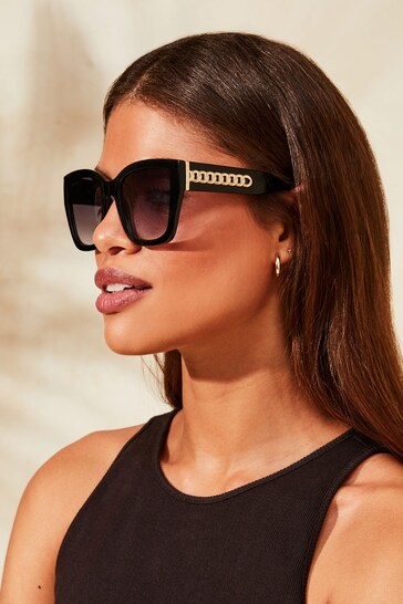 Lipsy Black Oversized Square Chain Sunglasses