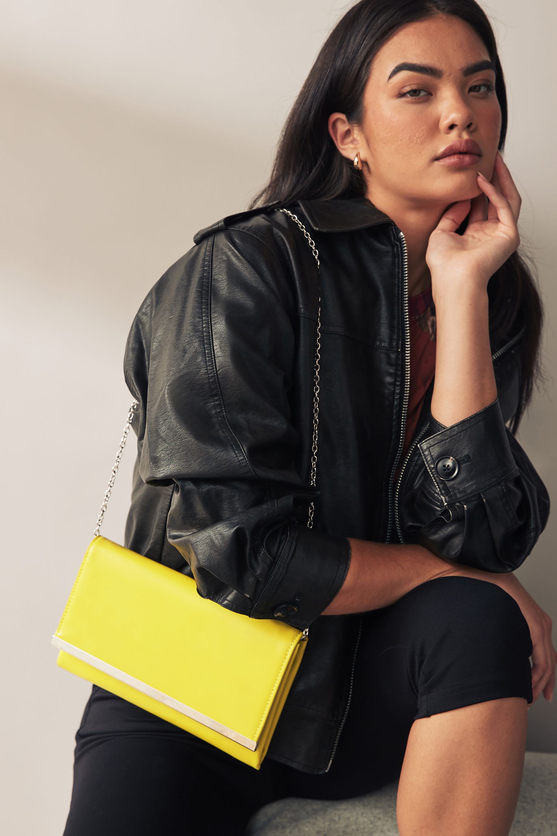 Lime Green Clutch Bag With Detachable Cross Body Chain