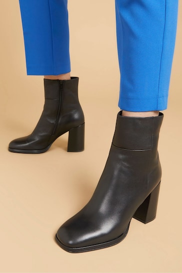 Jones Bootmaker Clarabella Leather Heeled Black Ankle Boots