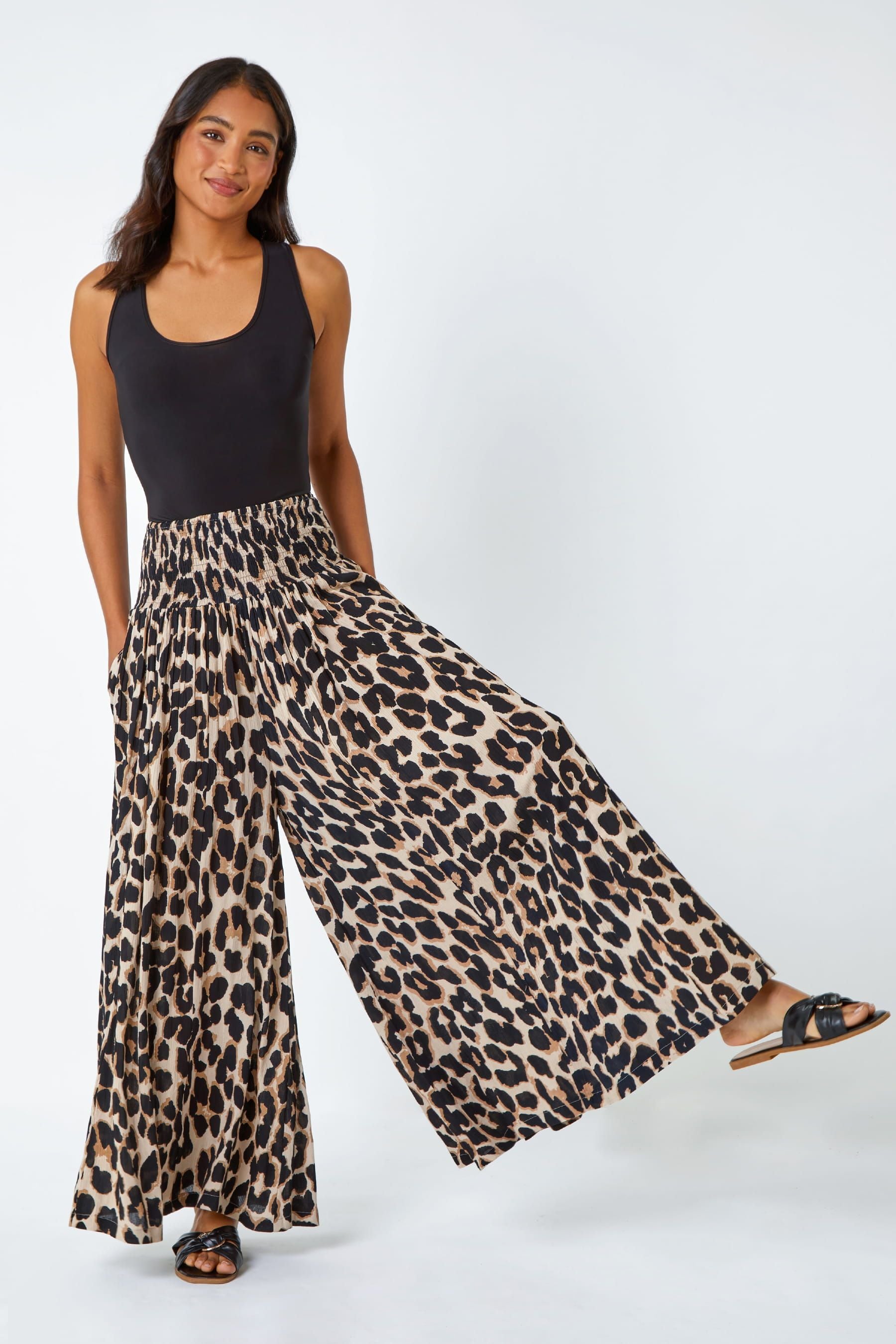 Animal print wide leg trousers outlet