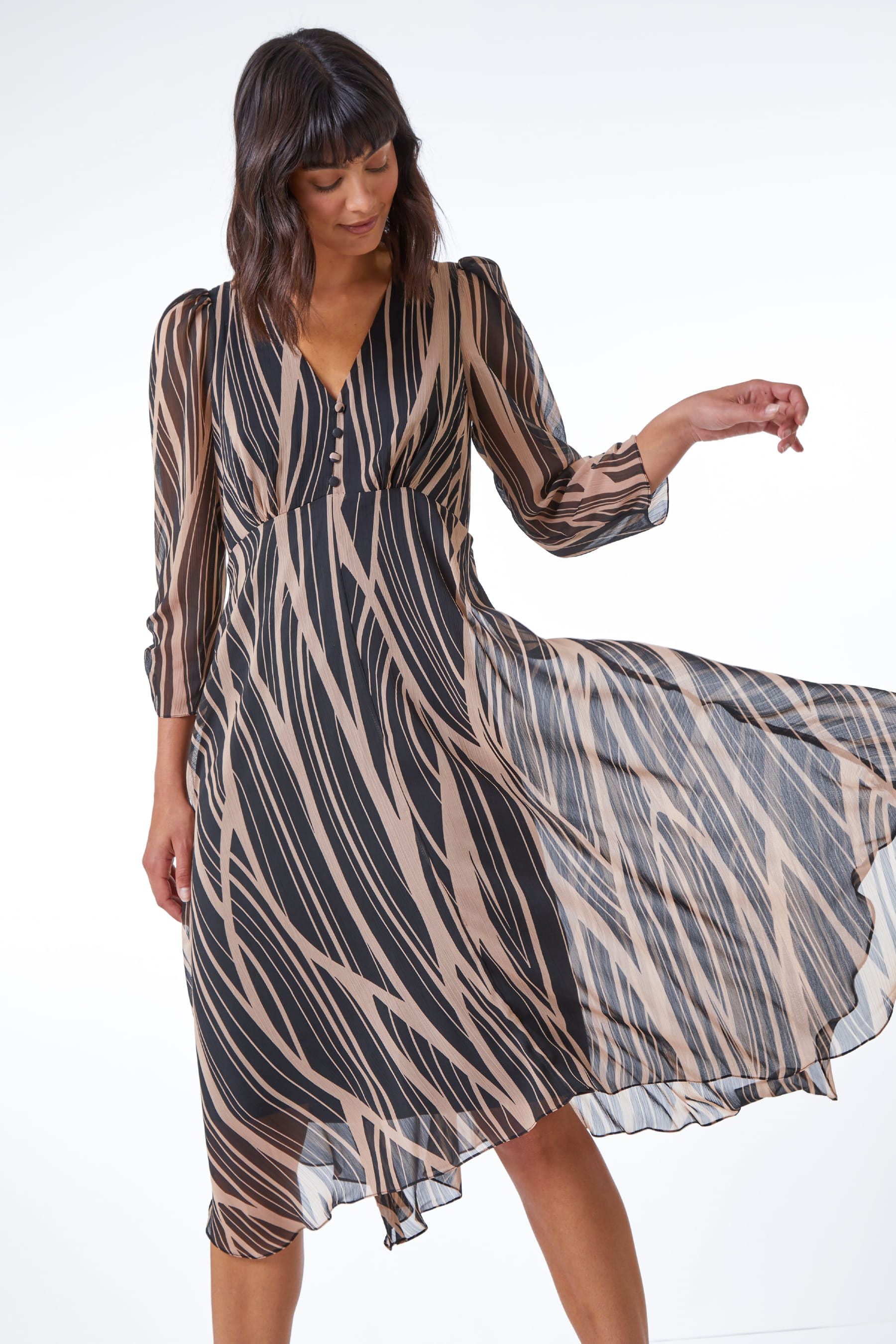 Buy Roman Black Abstract Print Wrap Midi Dress from the Next UK
