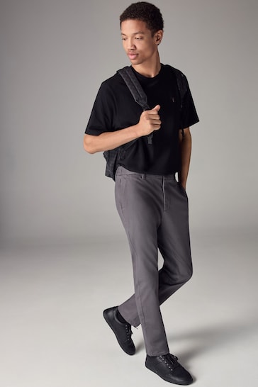 Dark Grey Elasticated Waist Slim Stretch Chino Trousers