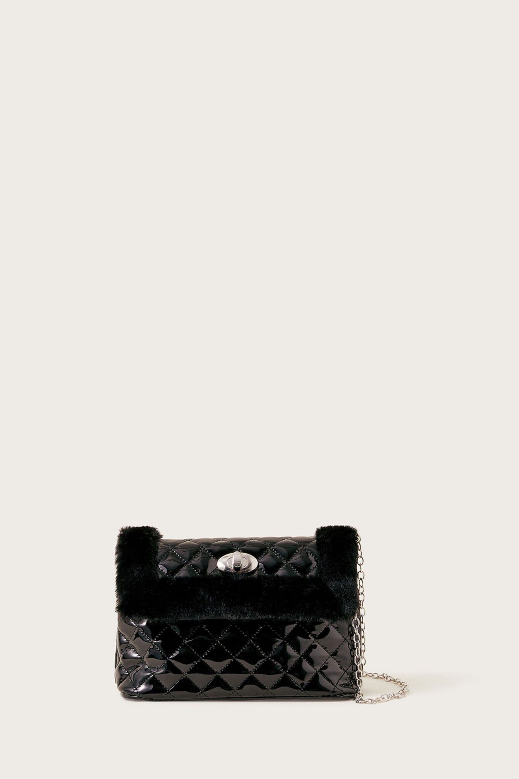 Buy Monsoon Fluffy Quilted Patent Black Bag from the Next UK