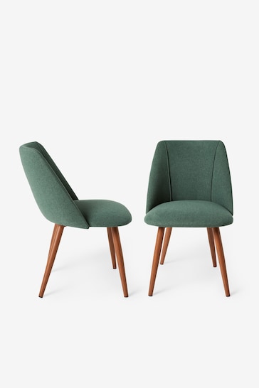 MADE.COM Set of 2 Bay Green and Walnut Legs Lule Non Arm Dining Chairs