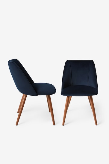 MADE.COM Set of 2 Dark Blue and Walnut Legs Lule Non Arm Dining Chairs