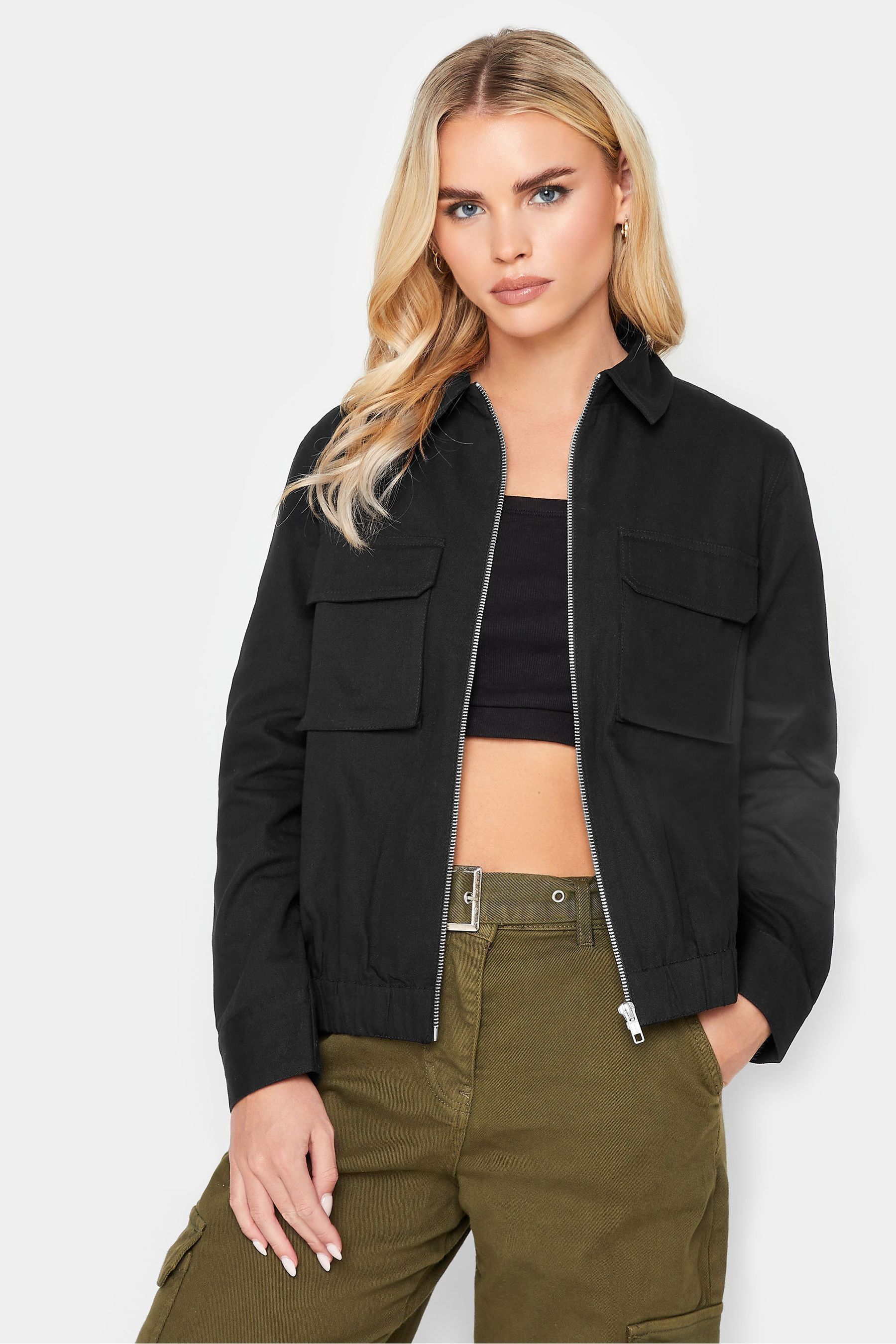Petite black sale bomber jacket
