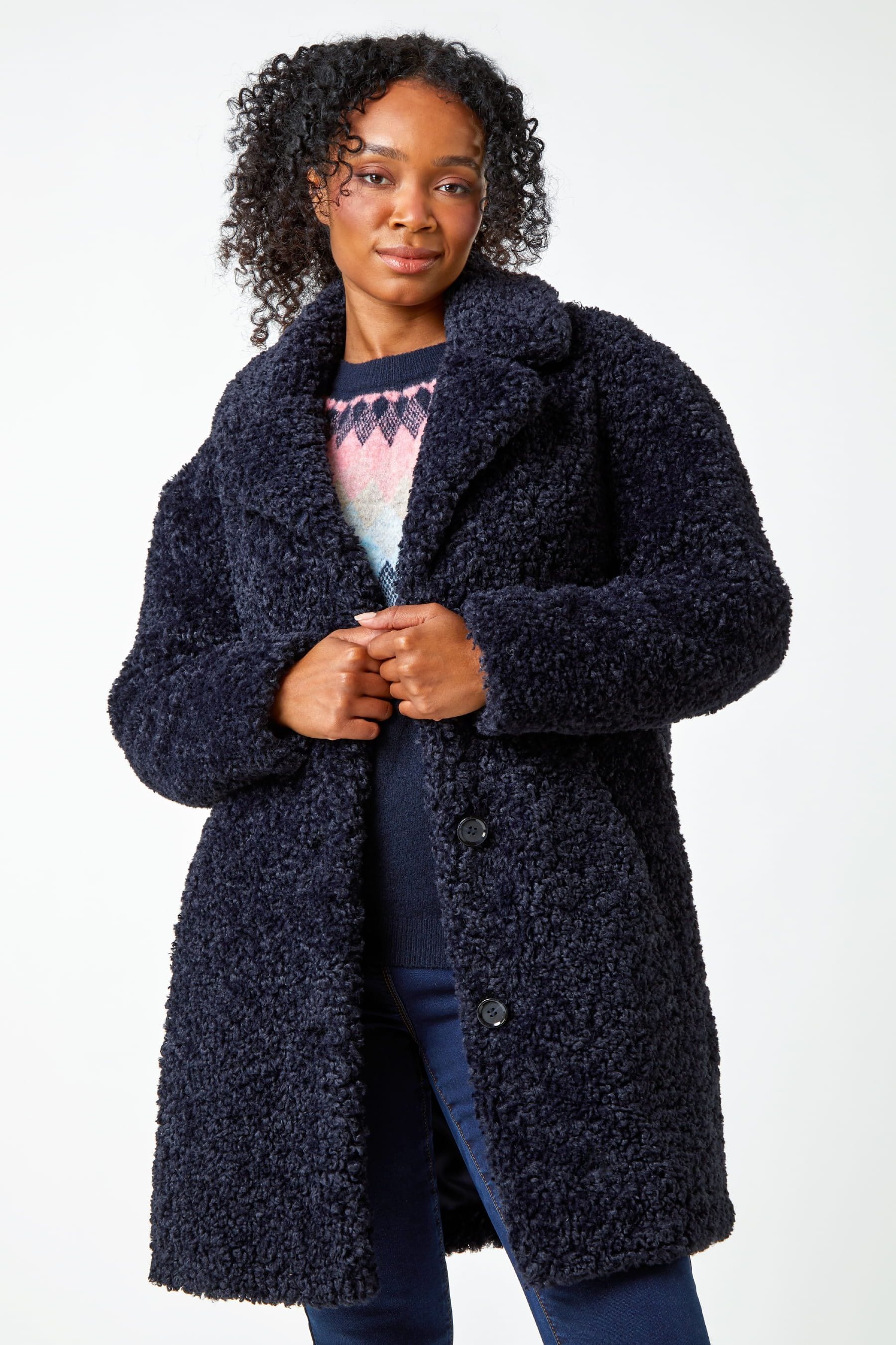 Navy blue teddy coat sale