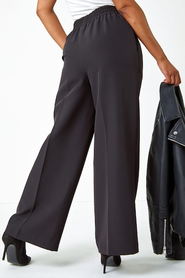 Roman Black Petite Wide Leg Stretch Trousers