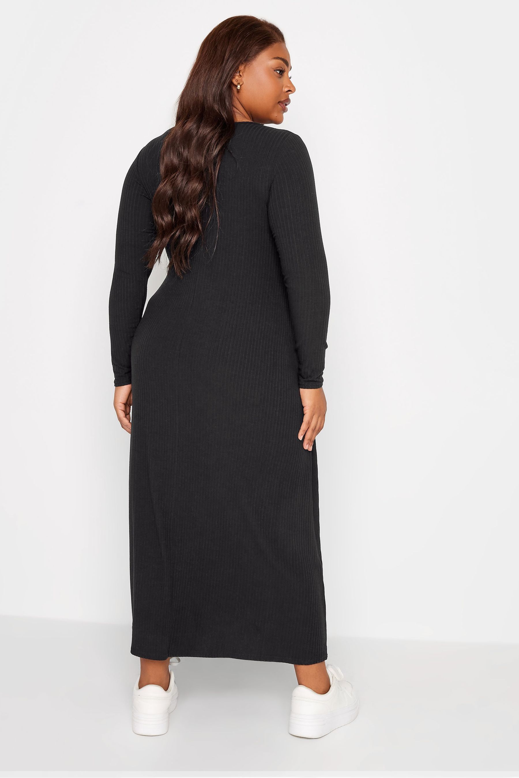 Yours Curve Black Ribbed Maxi Swing Dress