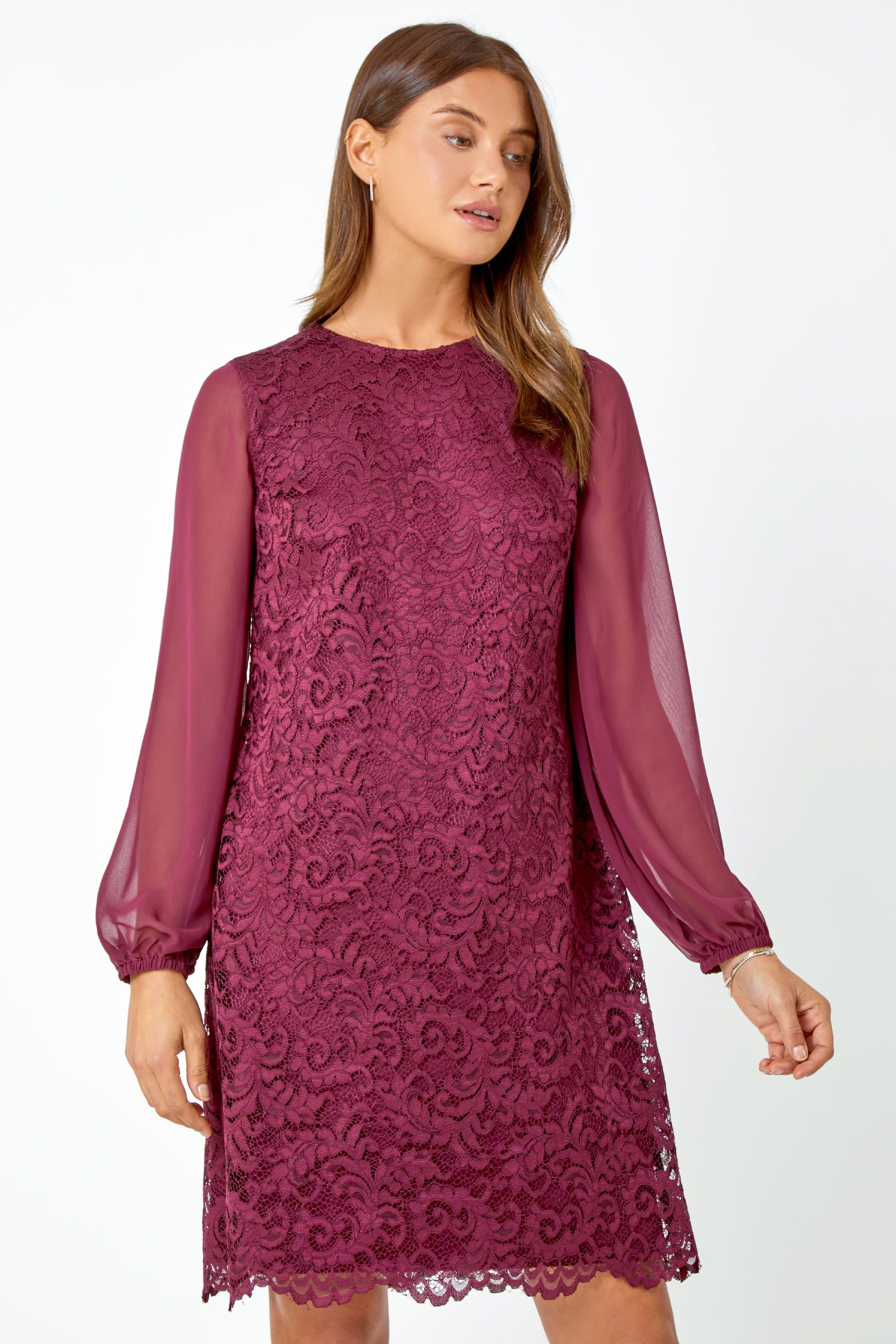 Burgundy lace shift dress top