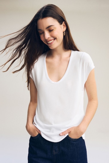 White Premium Modal Rich Short Sleeve Scoop Neck T-Shirt