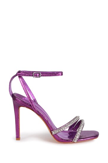 Linzi Purple Stiletto Heeled Sandals With Diamante Front Straps