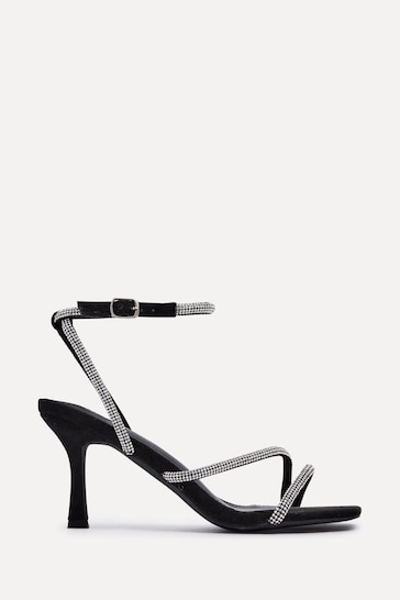 Linzi Black Mayfair Diamante Heeled Sandals With Wrap Around Ankle Strap