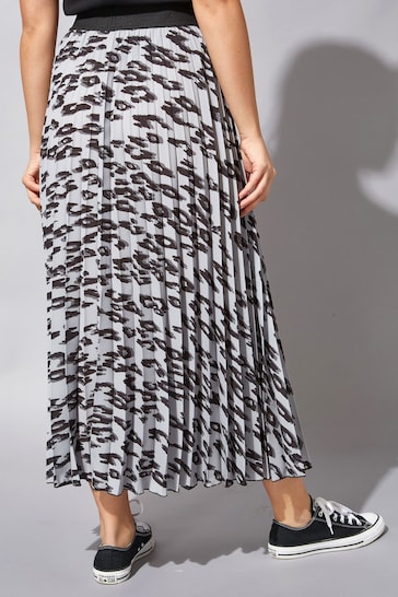 Roman Grey Animal Print Pleated Maxi Skirt